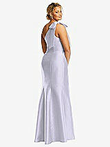 Alt View 6 Thumbnail - Silver Dove Bow One-Shoulder Satin Trumpet Gown