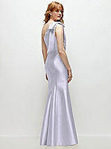 Side View Thumbnail - Silver Dove Bow One-Shoulder Satin Trumpet Gown