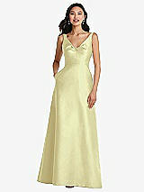 Front View Thumbnail - Butter Yellow Pleated Bodice Open-Back Maxi Dress with Pockets