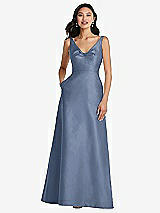 Front View Thumbnail - Larkspur Blue Pleated Bodice Open-Back Maxi Dress with Pockets