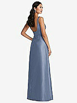 Rear View Thumbnail - Larkspur Blue Pleated Bodice Open-Back Maxi Dress with Pockets