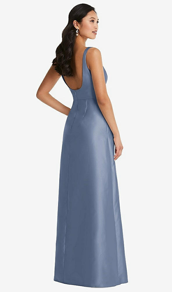 Back View - Larkspur Blue Pleated Bodice Open-Back Maxi Dress with Pockets