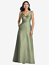 Front View Thumbnail - Sage Pleated Bodice Open-Back Maxi Dress with Pockets