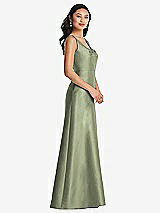 Side View Thumbnail - Sage Pleated Bodice Open-Back Maxi Dress with Pockets