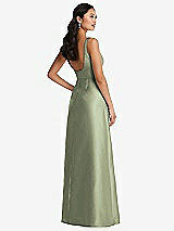 Rear View Thumbnail - Sage Pleated Bodice Open-Back Maxi Dress with Pockets