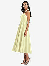 Side View Thumbnail - Butter Yellow Tie-Neck Halter Full Skirt Satin Midi Dress