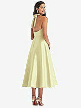 Rear View Thumbnail - Butter Yellow Tie-Neck Halter Full Skirt Satin Midi Dress