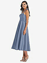 Side View Thumbnail - Larkspur Blue Tie-Neck Halter Full Skirt Satin Midi Dress