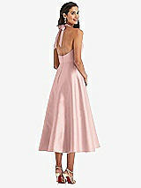 Rear View Thumbnail - Rose Tie-Neck Halter Full Skirt Satin Midi Dress