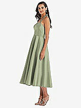 Side View Thumbnail - Sage Tie-Neck Halter Full Skirt Satin Midi Dress