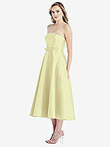 Side View Thumbnail - Butter Yellow Strapless Bow-Waist Full Skirt Satin Midi Dress