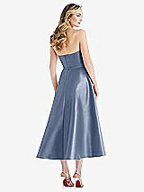 Rear View Thumbnail - Larkspur Blue Strapless Bow-Waist Full Skirt Satin Midi Dress