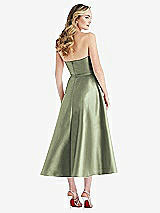 Rear View Thumbnail - Sage Strapless Bow-Waist Full Skirt Satin Midi Dress