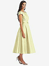 Front View Thumbnail - Butter Yellow Puff Sleeve Bow-Waist Full Skirt Satin Midi Dress