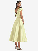 Rear View Thumbnail - Butter Yellow Puff Sleeve Bow-Waist Full Skirt Satin Midi Dress