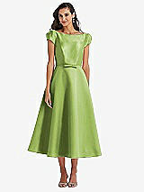 Side View Thumbnail - Mojito Puff Sleeve Bow-Waist Full Skirt Satin Midi Dress