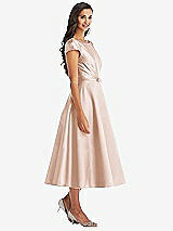 Front View Thumbnail - Cameo Puff Sleeve Bow-Waist Full Skirt Satin Midi Dress