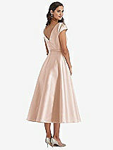 Rear View Thumbnail - Cameo Puff Sleeve Bow-Waist Full Skirt Satin Midi Dress