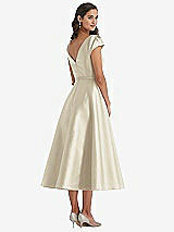 Rear View Thumbnail - Champagne Puff Sleeve Bow-Waist Full Skirt Satin Midi Dress