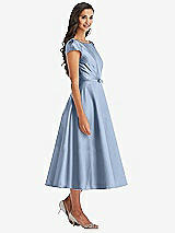 Front View Thumbnail - Cloudy Puff Sleeve Bow-Waist Full Skirt Satin Midi Dress