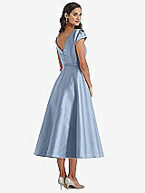 Rear View Thumbnail - Cloudy Puff Sleeve Bow-Waist Full Skirt Satin Midi Dress