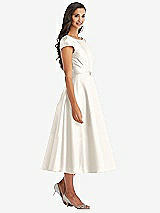 Front View Thumbnail - Ivory Puff Sleeve Bow-Waist Full Skirt Satin Midi Dress