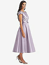 Front View Thumbnail - Lilac Haze Puff Sleeve Bow-Waist Full Skirt Satin Midi Dress