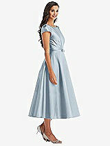 Front View Thumbnail - Mist Puff Sleeve Bow-Waist Full Skirt Satin Midi Dress