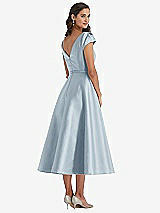 Rear View Thumbnail - Mist Puff Sleeve Bow-Waist Full Skirt Satin Midi Dress