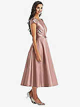 Front View Thumbnail - Neu Nude Puff Sleeve Bow-Waist Full Skirt Satin Midi Dress