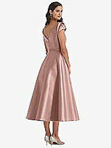 Rear View Thumbnail - Neu Nude Puff Sleeve Bow-Waist Full Skirt Satin Midi Dress