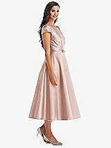 Front View Thumbnail - Toasted Sugar Puff Sleeve Bow-Waist Full Skirt Satin Midi Dress