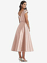 Rear View Thumbnail - Toasted Sugar Puff Sleeve Bow-Waist Full Skirt Satin Midi Dress