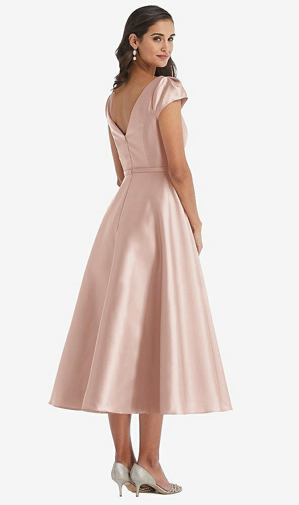 Back View - Toasted Sugar Puff Sleeve Bow-Waist Full Skirt Satin Midi Dress