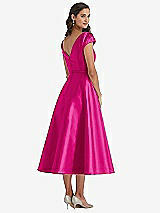 Rear View Thumbnail - Think Pink Puff Sleeve Bow-Waist Full Skirt Satin Midi Dress