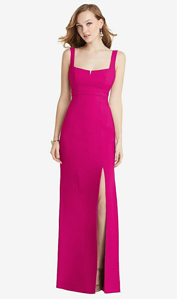 Front View - Think Pink Wide Strap Notch Empire Waist Dress with Front Slit