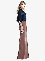 Side View Thumbnail - Sienna & Midnight Navy One-Shoulder Bell Sleeve Trumpet Gown