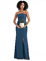 Alt View 1 Thumbnail - Dusk Blue Strapless Tuxedo Maxi Dress with Front Slit