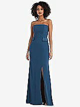 Front View Thumbnail - Dusk Blue Strapless Tuxedo Maxi Dress with Front Slit