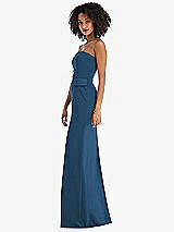 Side View Thumbnail - Dusk Blue Strapless Tuxedo Maxi Dress with Front Slit