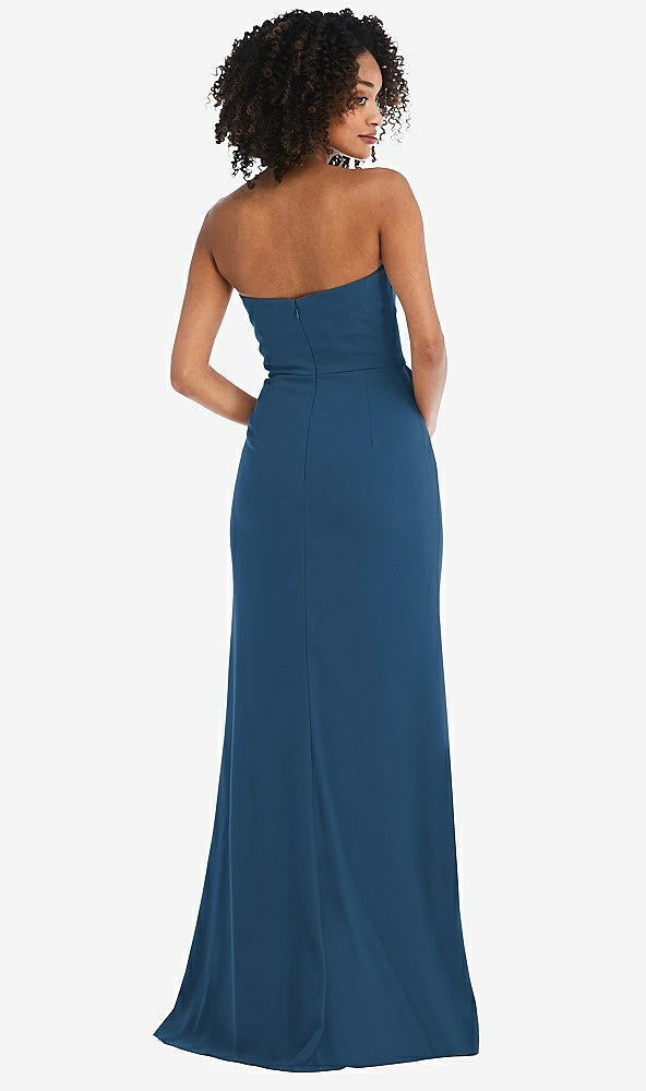 Back View - Dusk Blue Strapless Tuxedo Maxi Dress with Front Slit