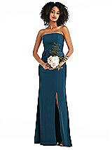 Alt View 1 Thumbnail - Atlantic Blue Strapless Tuxedo Maxi Dress with Front Slit