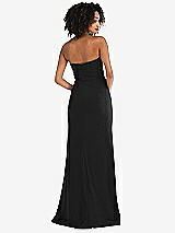 Rear View Thumbnail - Black Strapless Tuxedo Maxi Dress with Front Slit