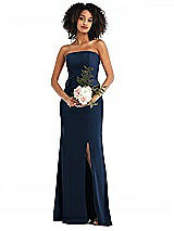 Alt View 1 Thumbnail - Midnight Navy Strapless Tuxedo Maxi Dress with Front Slit