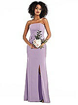 Alt View 1 Thumbnail - Pale Purple Strapless Tuxedo Maxi Dress with Front Slit