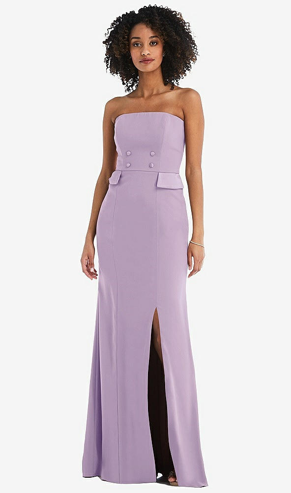 Front View - Pale Purple Strapless Tuxedo Maxi Dress with Front Slit