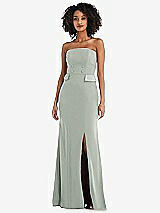 Front View Thumbnail - Willow Green Strapless Tuxedo Maxi Dress with Front Slit