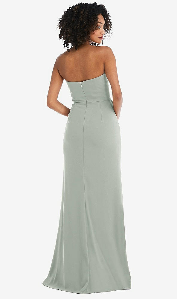 Back View - Willow Green Strapless Tuxedo Maxi Dress with Front Slit