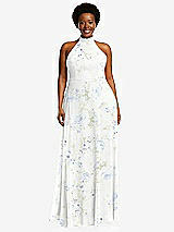 Front View Thumbnail - Bleu Garden High Neck Halter Backless Maxi Dress