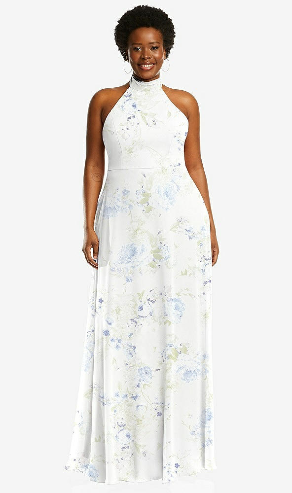 Front View - Bleu Garden High Neck Halter Backless Maxi Dress